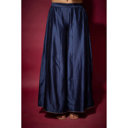 THE AARYA Navy Blue Izara Embellished Anarkali with Palazzo and Dupatta (Set of 3)