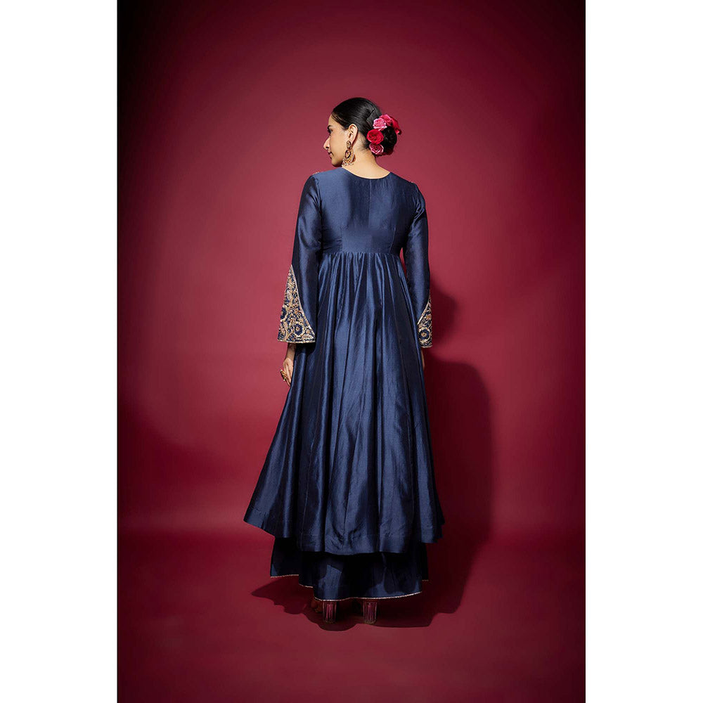 THE AARYA Navy Blue Izara Embellished Anarkali with Palazzo and Dupatta (Set of 3)