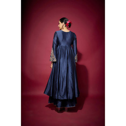 THE AARYA Navy Blue Izara Embellished Anarkali with Palazzo and Dupatta (Set of 3)