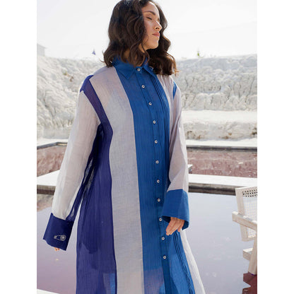 The Loom Art Salted Sea Blue Shirt Dress with Slip (Set of 2)