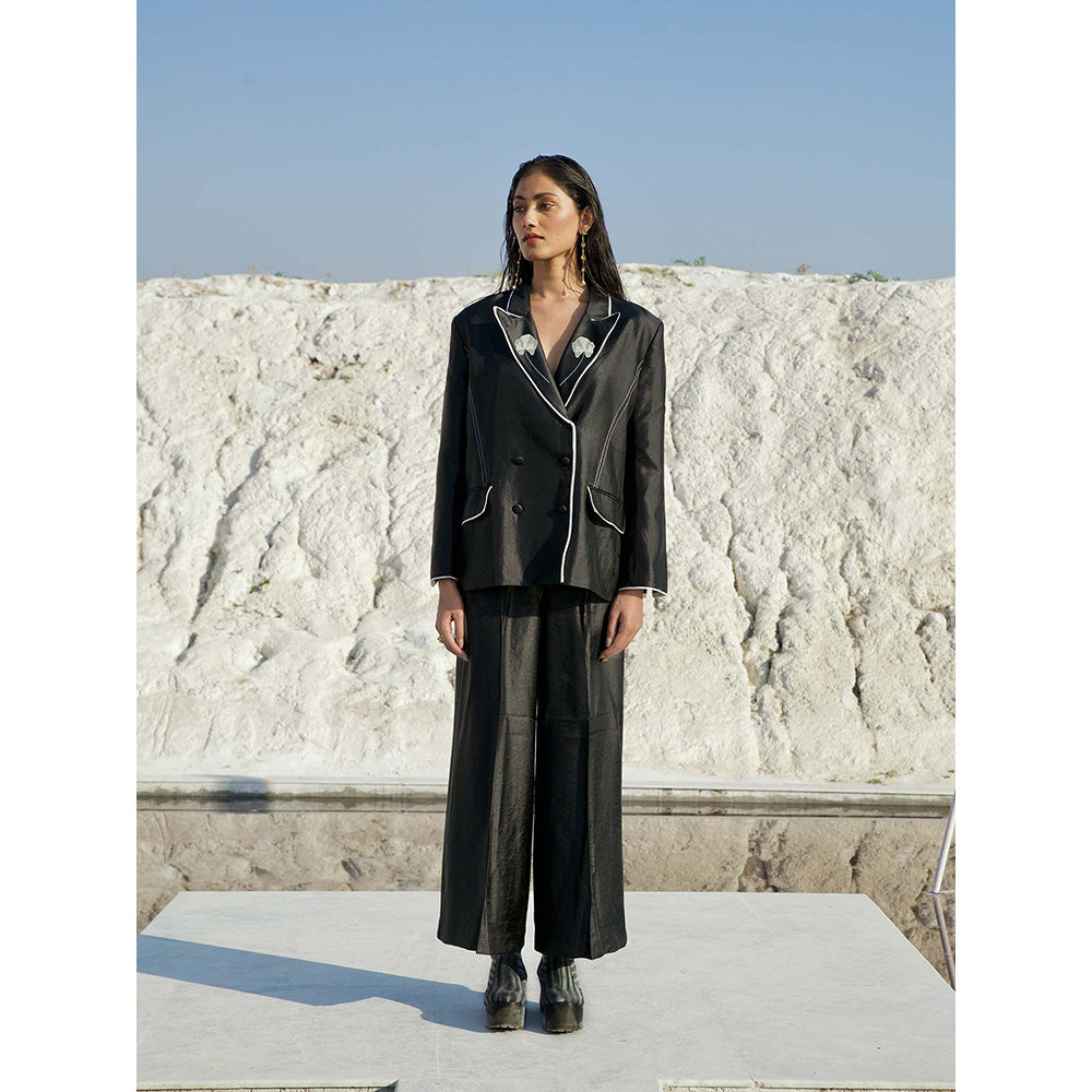 The Loom Art Black Spade Blazer Bralette with Trouser (Set of 3)