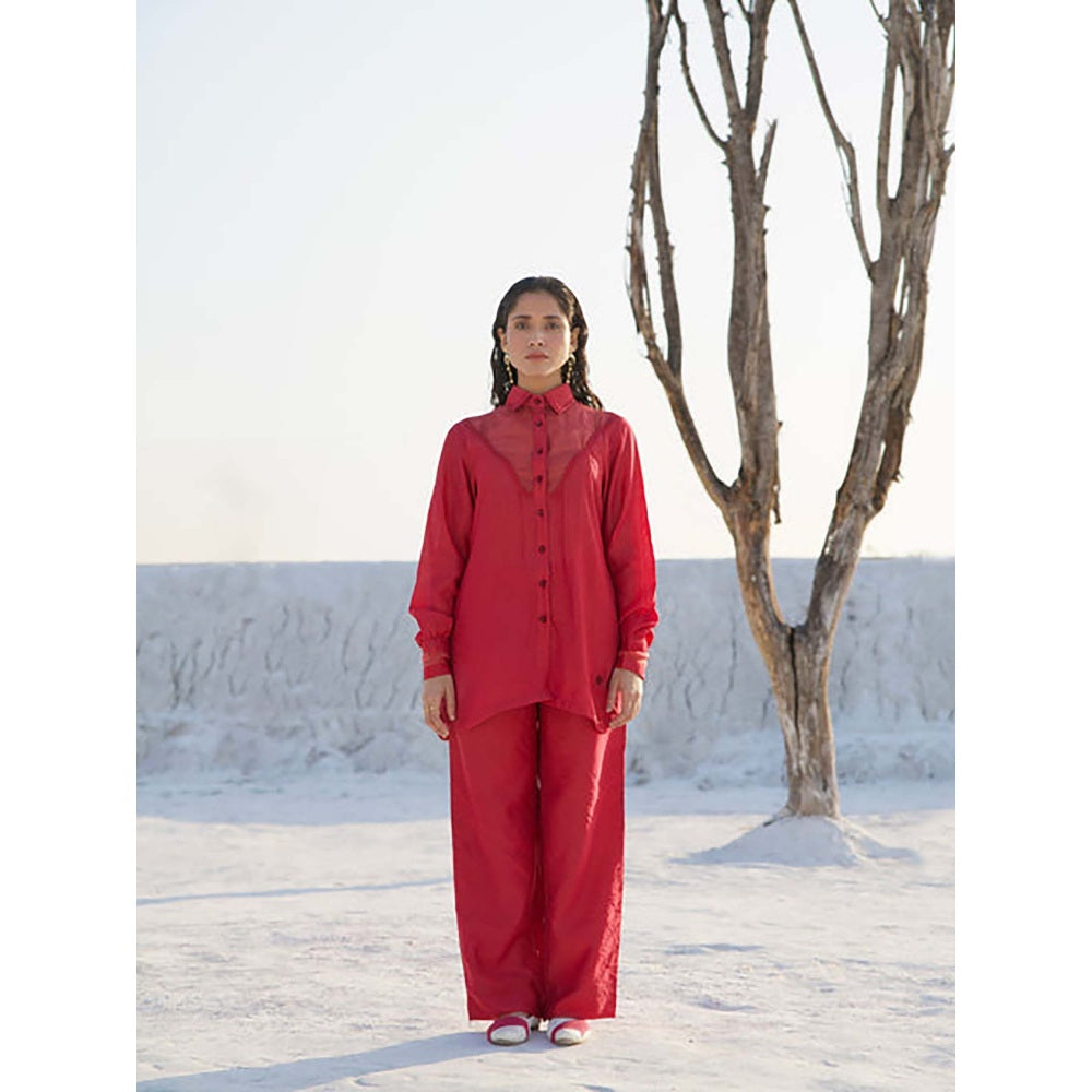 The Loom Art Rose Red Solid Shirt With Pant Co-Ord Set