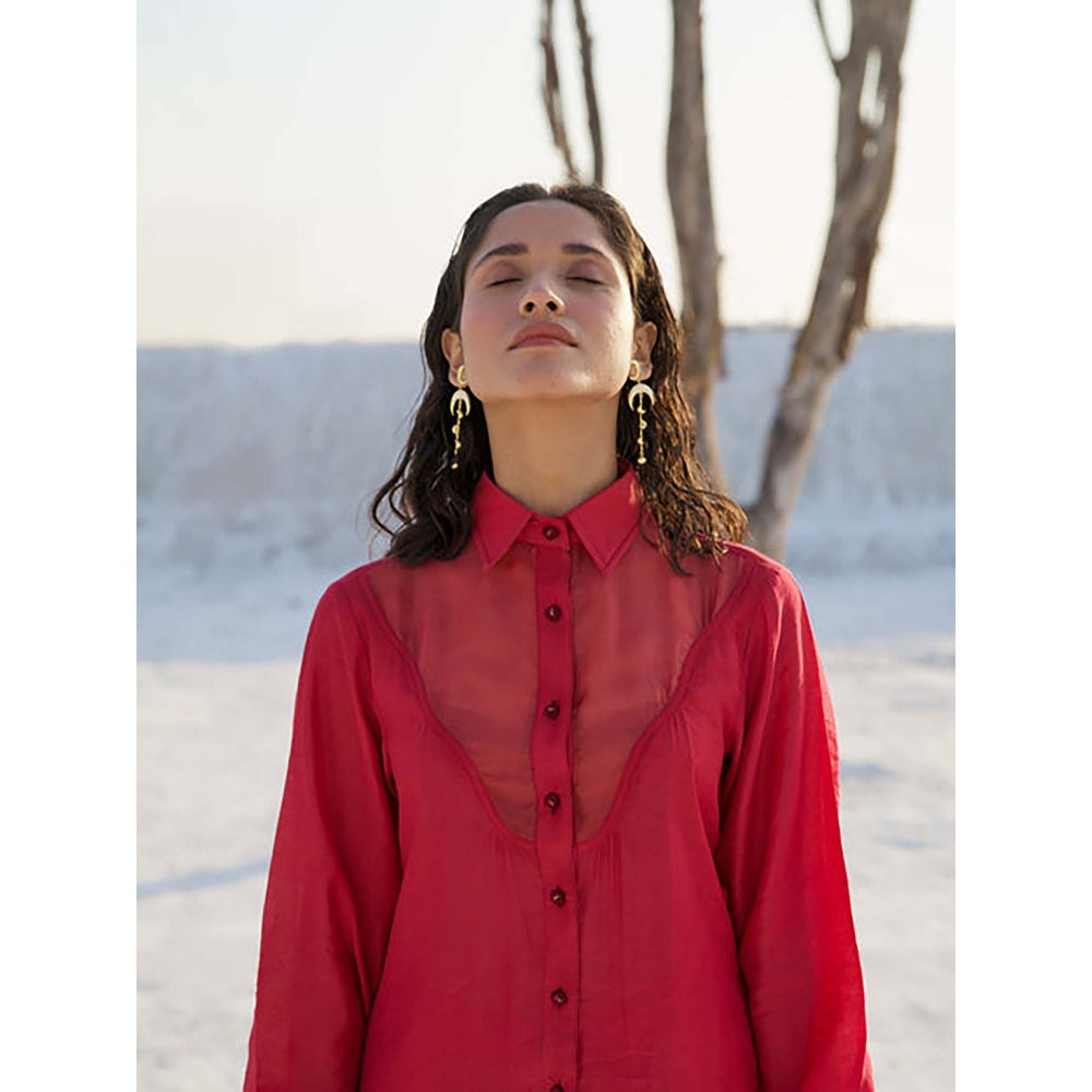 The Loom Art Rose Red Solid Shirt With Pant Co-Ord Set