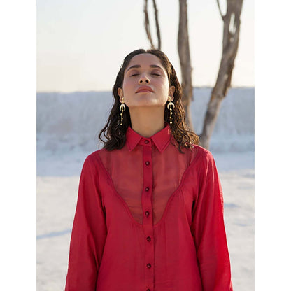 The Loom Art Rose Red Solid Shirt With Pant Co-Ord Set