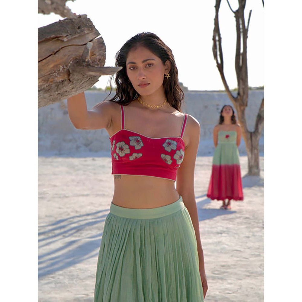 The Loom Art Red Shirt With Skirt And Crop Top