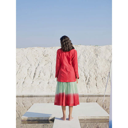 The Loom Art Red Shirt With Skirt And Crop Top