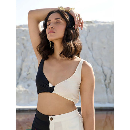The Loom Art Yin Yang Multicolour Shirt With Bralette And Pant Co-Ord Set