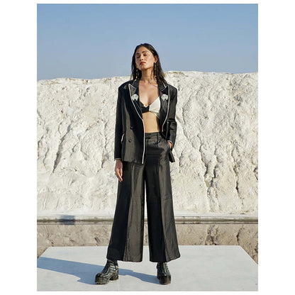 The Loom Art Black Spade Blazer With Bralette And Pant Co-Ord Set