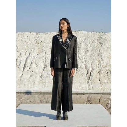 The Loom Art Black Spade Blazer With Bralette And Pant Co-Ord Set