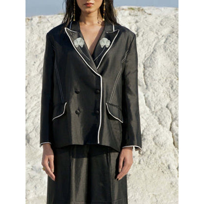 The Loom Art Black Spade Blazer With Bralette And Pant Co-Ord Set