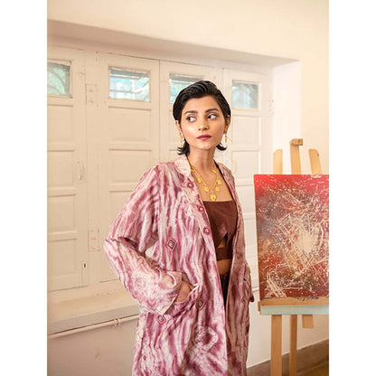 The Loom Art Rosewood Maroon Blazer Jacket With Crop Top And Pant