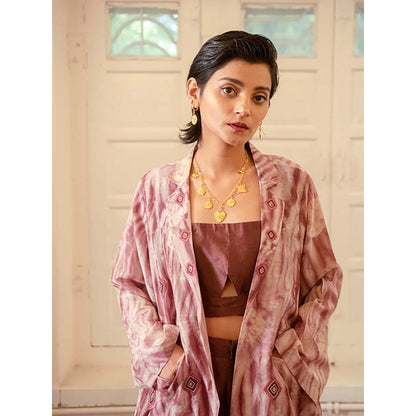 The Loom Art Rosewood Maroon Blazer Jacket With Crop Top And Pant