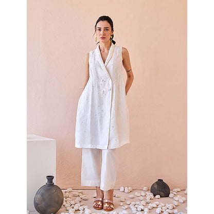 The Loom Art Silent Gleam White Jacket With Pant