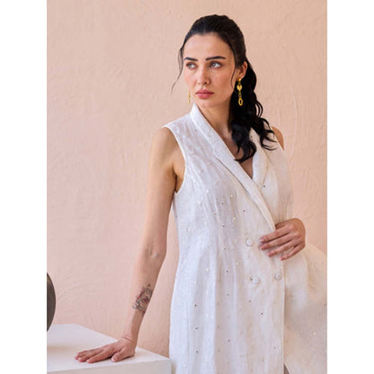 The Loom Art Silent Gleam White Jacket With Pant
