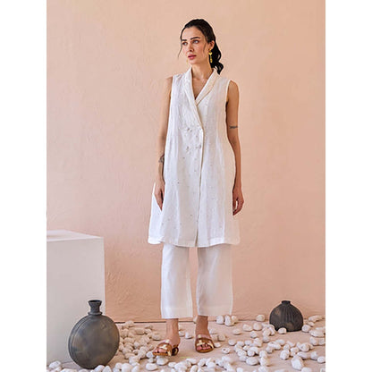 The Loom Art Silent Gleam White Jacket With Pant