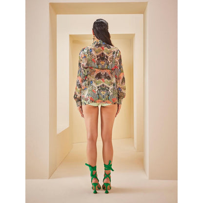 THE ROYALEUM ATELIER Multicolour Shirt with Bralette and Shorts (Set of 3)