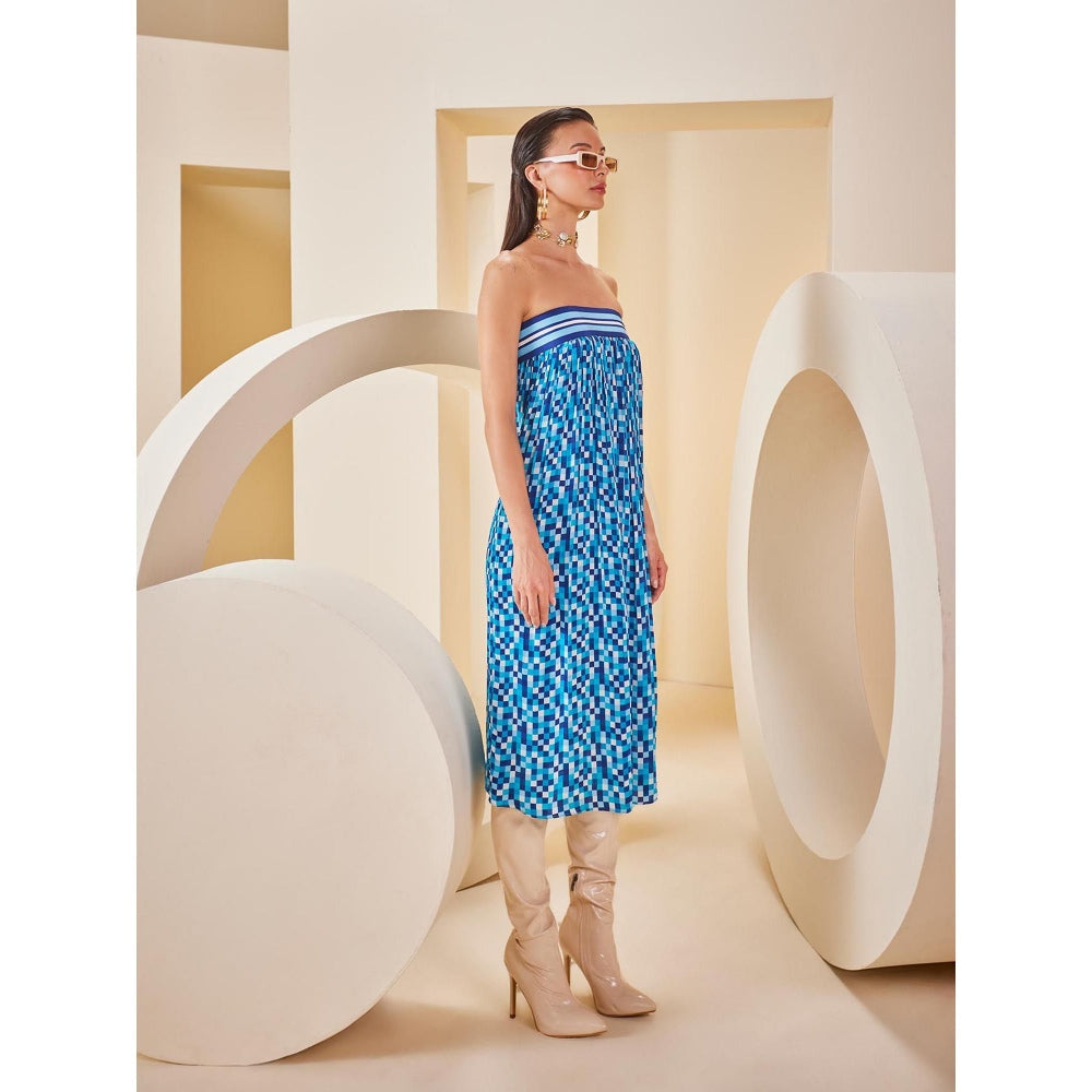 THE ROYALEUM ATELIER Blue Printed Midi Dress