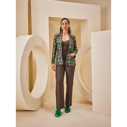 THE ROYALEUM ATELIER Green Pant with Corset Top and Blazer (Set of 3)