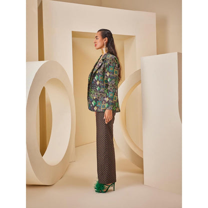 THE ROYALEUM ATELIER Green Pant with Corset Top and Blazer (Set of 3)