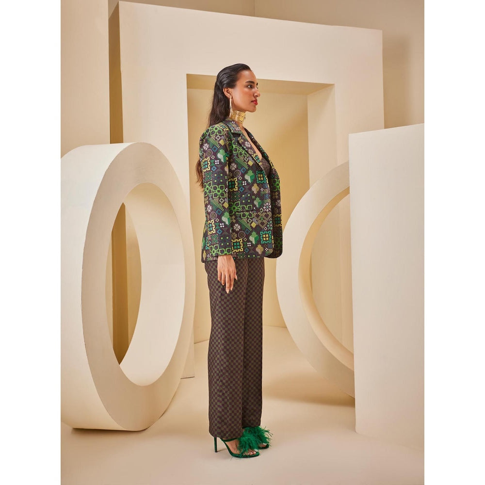 THE ROYALEUM ATELIER Green Pant with Corset Top and Blazer (Set of 3)