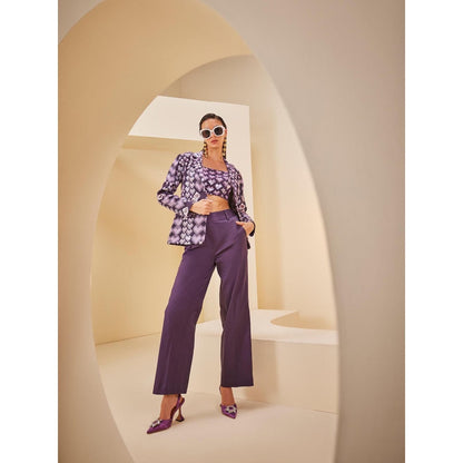 THE ROYALEUM ATELIER Purple Pant with Bustier and Blazer (Set of 3)