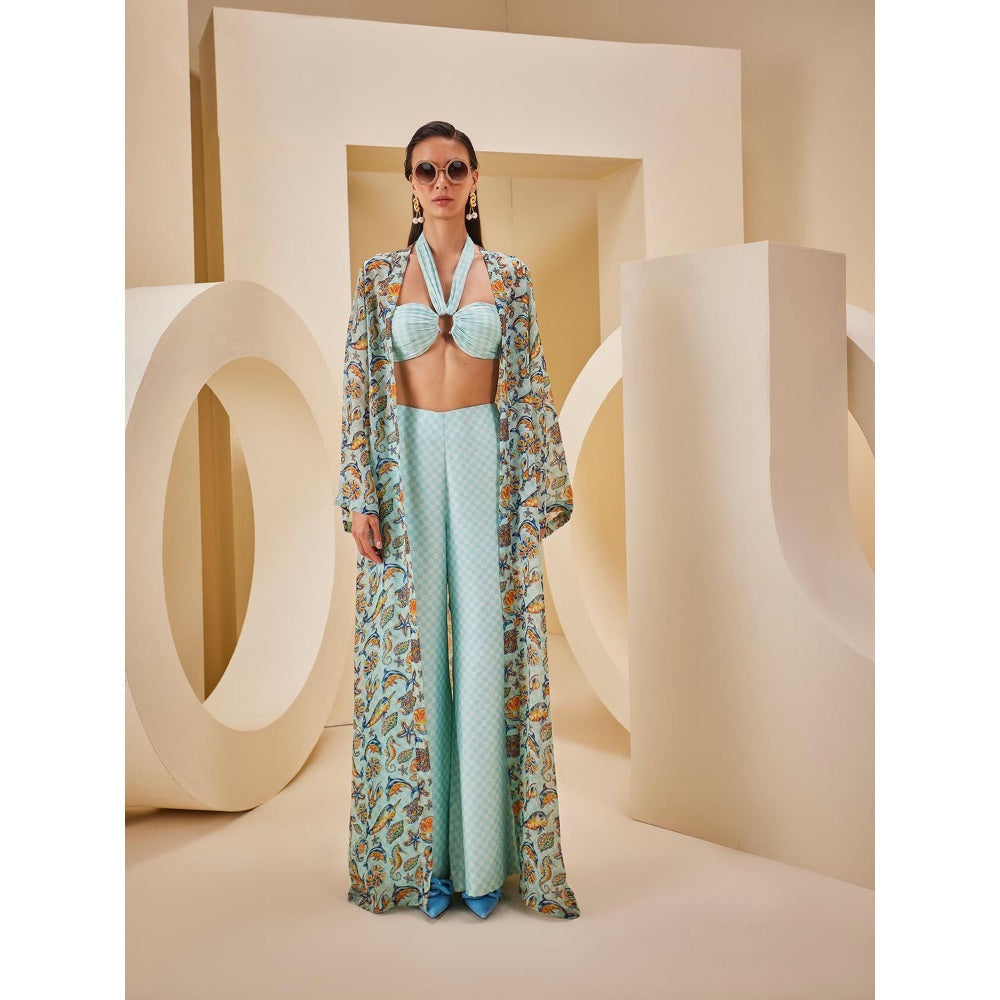 THE ROYALEUM ATELIER Blue Pant with Bralette and Jacket (Set of 3)