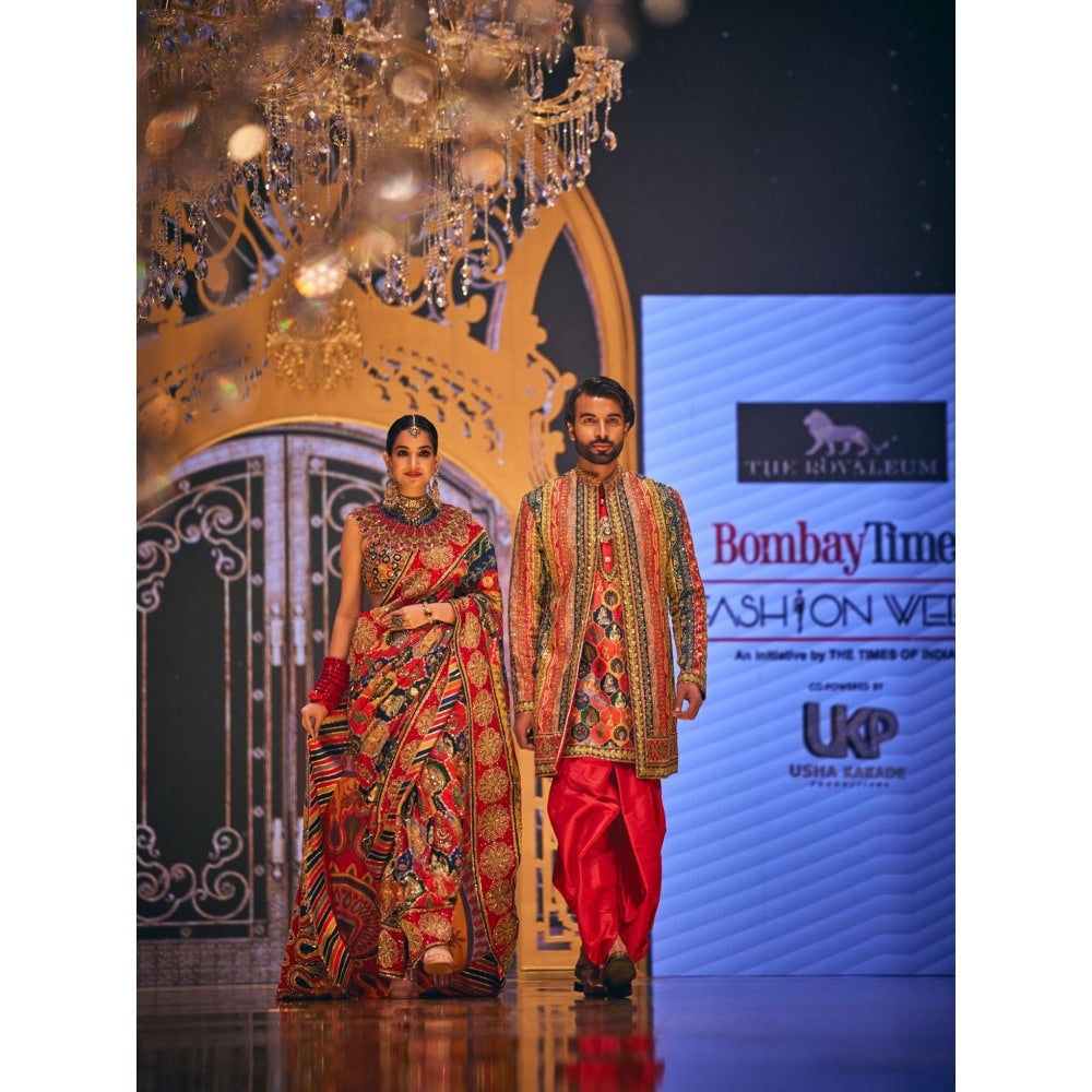 THE ROYALEUM ATELIER Red Arzoo Saree with Stitched Blouse