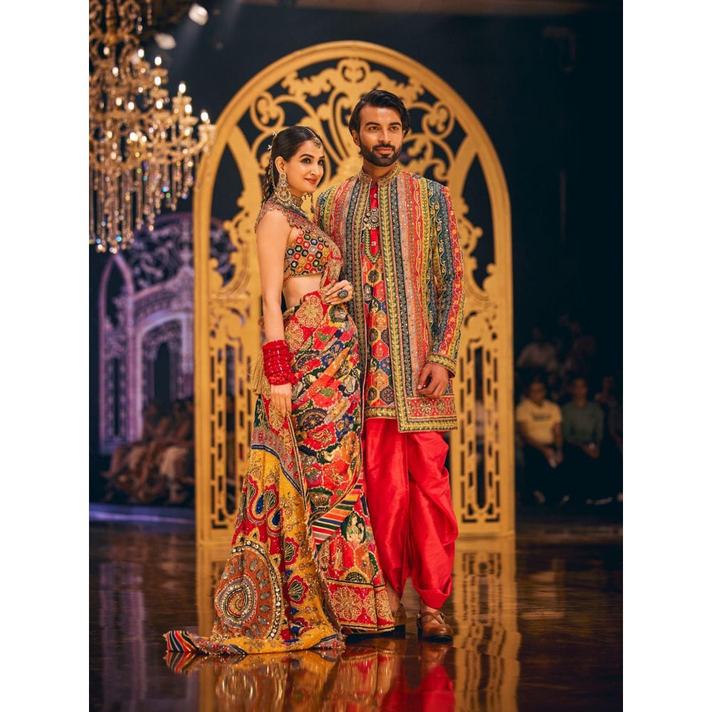THE ROYALEUM ATELIER Red Arzoo Saree with Stitched Blouse