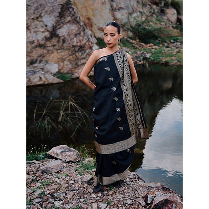 The Whole Nine Yards Hima Black Woven Saree with Unstitched Blouse
