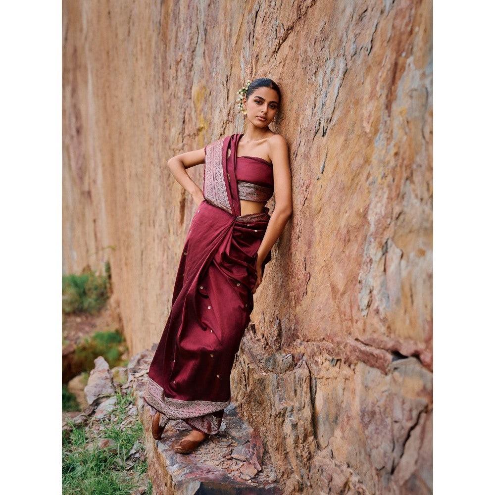 The Whole Nine Yards Avasa Maroon Saree with Unstitched Blouse