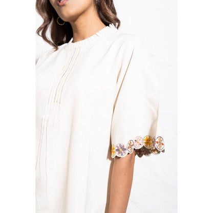 The White Tree Studio Off-white Handwoven Cotton Embroidered Co-ord (Set of 2)