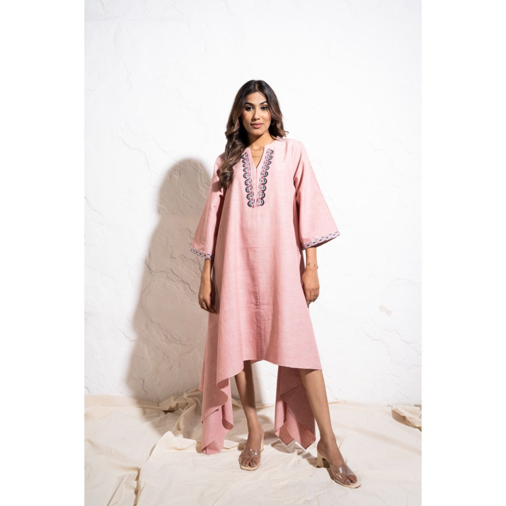 The White Tree Studio Baby Pink Handwoven Cotton Shift Midi Dress