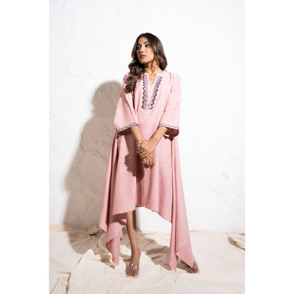 The White Tree Studio Baby Pink Handwoven Cotton Shift Midi Dress