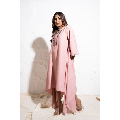 The White Tree Studio Baby Pink Handwoven Cotton Shift Midi Dress