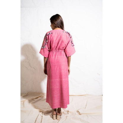 The White Tree Studio Berry Pink Handwoven Cotton Kaftan Maxi Dress