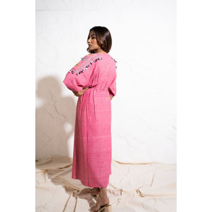 The White Tree Studio Berry Pink Handwoven Cotton Kaftan Maxi Dress