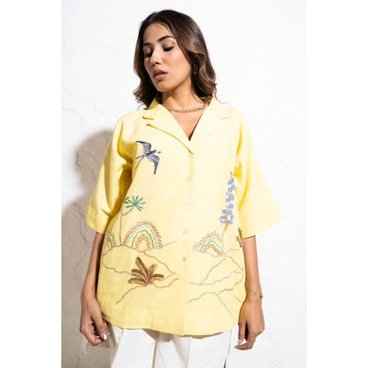 The White Tree Studio Drop Armhole Lemon Yellow Handwoven Cotton Shirt