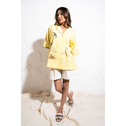 The White Tree Studio Drop Armhole Lemon Yellow Handwoven Cotton Shirt