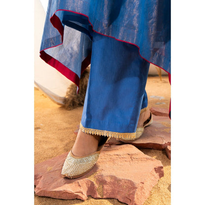 The White Tree Studio Blue Handloom Zari Embroidered Kurta with Pant & Inner (Set of 3)