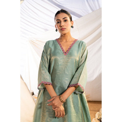 The White Tree Studio Green Handloom Zari Embroidered Kurta with Pant & Inner (Set of 3)