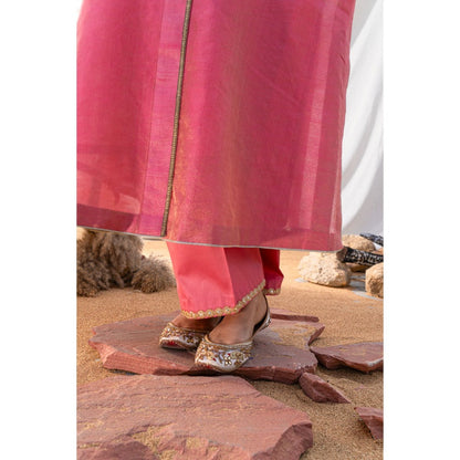 The White Tree Studio Pink Handloom Zari Embroidered Kurta with Pant & Inner (Set of 3)