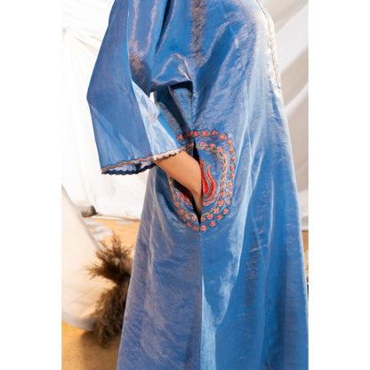 The White Tree Studio Blue Handloom Zari Embroidered Kurta with Pant & Inner (Set of 3)