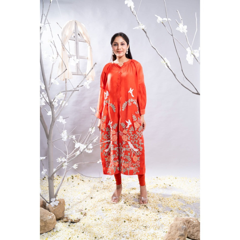 The White Tree Studio Marjan Front Open Applique Work Kurta with Pant & Inner (Set of 3)