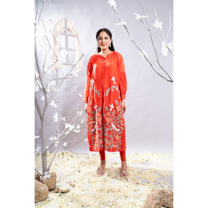 The White Tree Studio Marjan Front Open Applique Work Kurta with Pant & Inner (Set of 3)