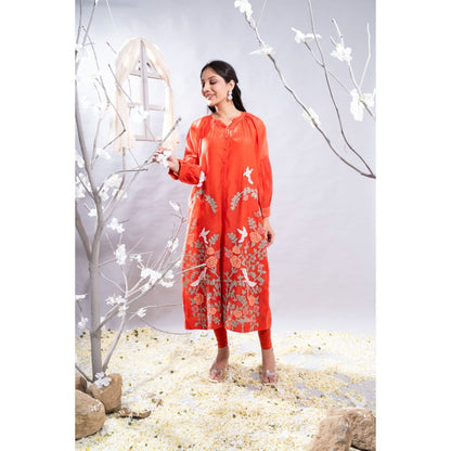 The White Tree Studio Marjan Front Open Applique Work Kurta with Pant & Inner (Set of 3)