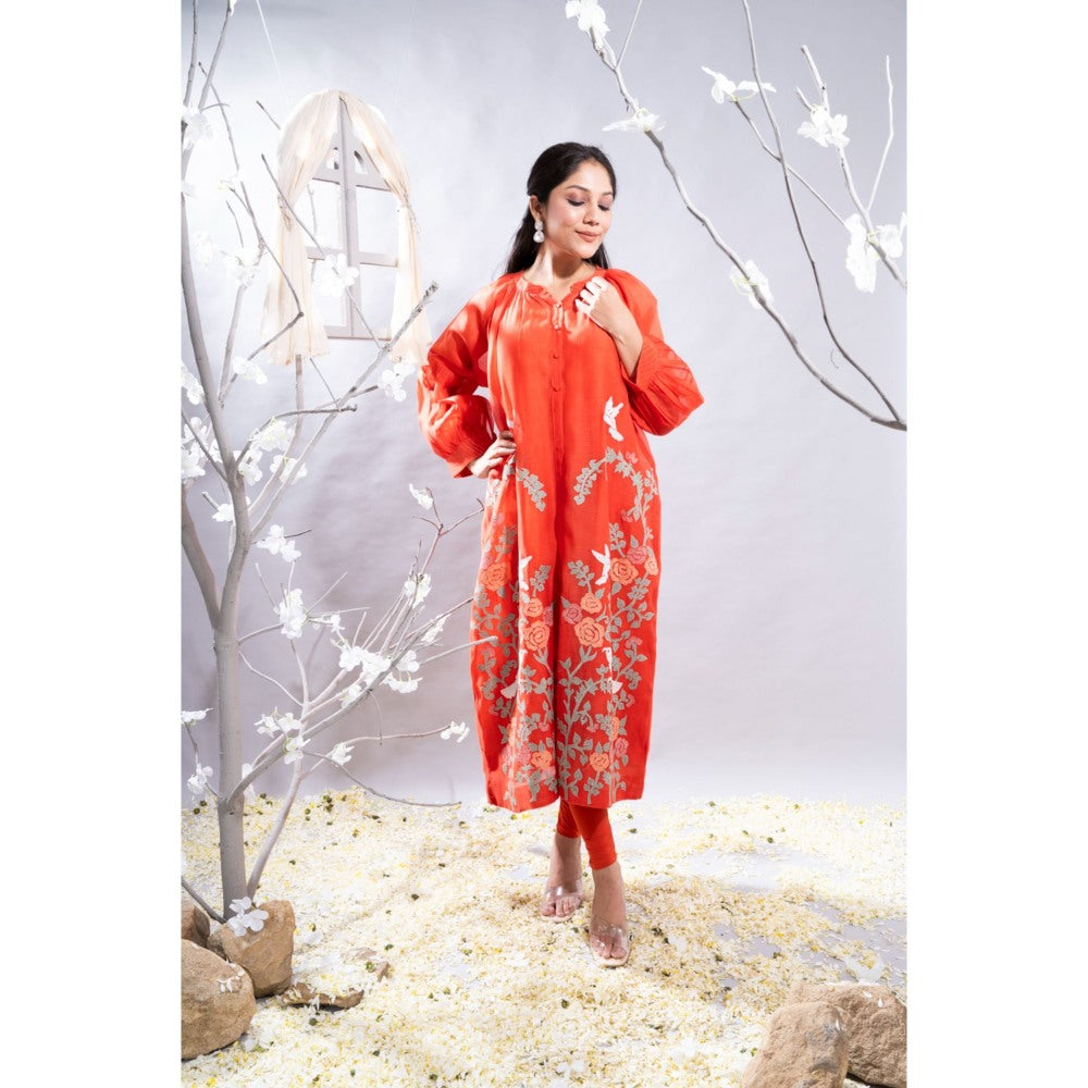 The White Tree Studio Marjan Front Open Applique Work Kurta with Pant & Inner (Set of 3)
