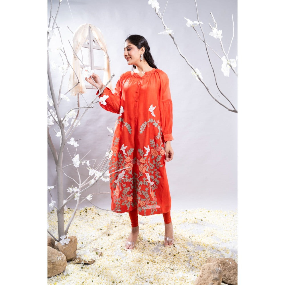 The White Tree Studio Marjan Front Open Applique Work Kurta with Pant & Inner (Set of 3)