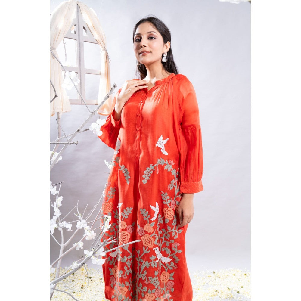 The White Tree Studio Marjan Front Open Applique Work Kurta with Pant & Inner (Set of 3)
