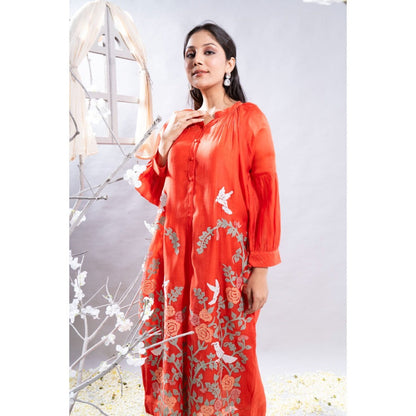 The White Tree Studio Marjan Front Open Applique Work Kurta with Pant & Inner (Set of 3)