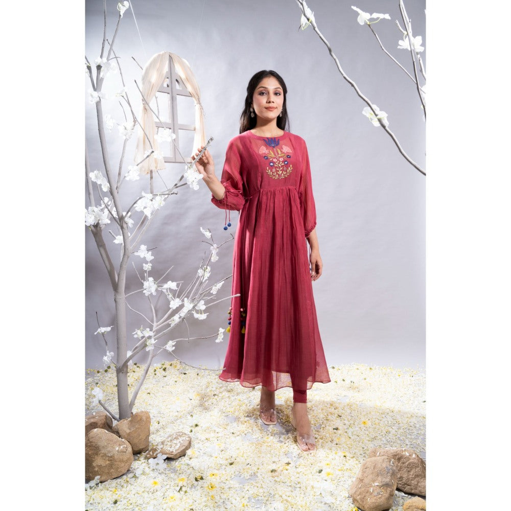 The White Tree Studio Farheen Maroon Applique On Panel Kurta with Pant & Inner (Set of 3)